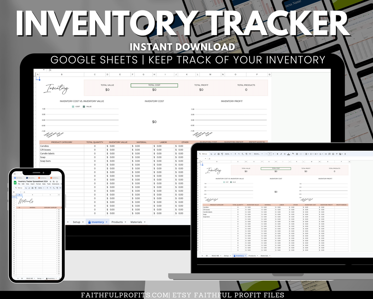 Small Business Bundle Bookkeeping Spreadsheet Inventory Tracker Profit & Loss Google Sheets Profit and Loss Income and Expense Sales Tax