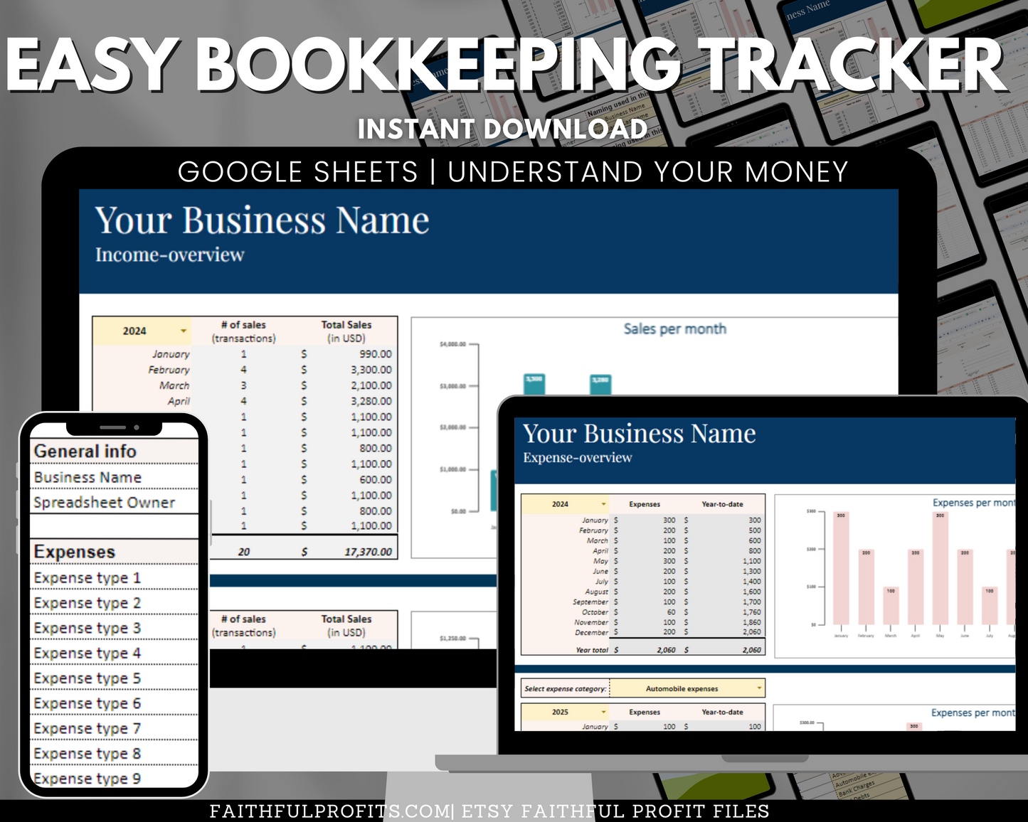 Small Business Bundle Bookkeeping Spreadsheet Inventory Tracker Profit & Loss Google Sheets Profit and Loss Income and Expense Sales Tax