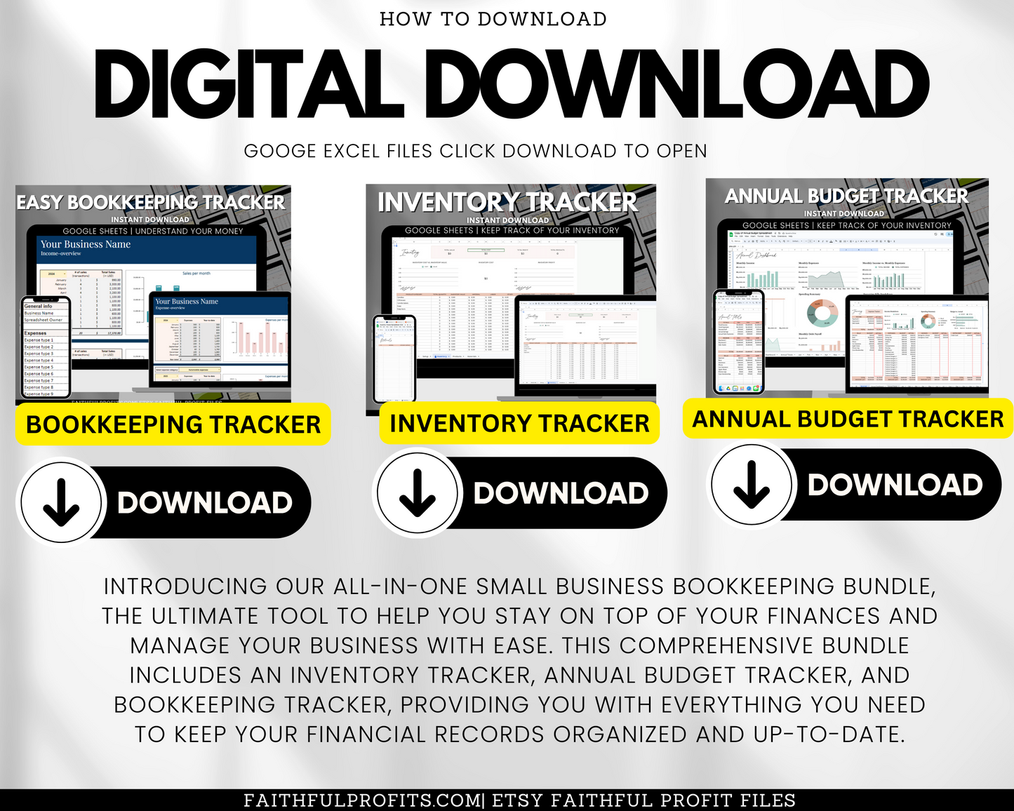 Small Business Bundle Bookkeeping Spreadsheet Inventory Tracker Profit & Loss Google Sheets Profit and Loss Income and Expense Sales Tax